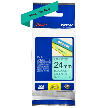 PTOUCH Nastro, plastific. nero/verde TZe-751 PT-2450DX 24 mm