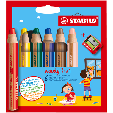 STABILO Farbstifte Woody 3 in 1 8806-2 6 Farben Etui