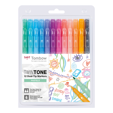 TOMBOW Fasermaler TwinTone Marker WS-PK-12P-2 Pastell F.