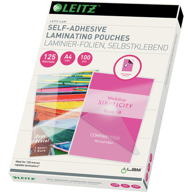 LEITZ Laminiertasche A4 16925 glanz,125my, selbstkl. 100 Stk
