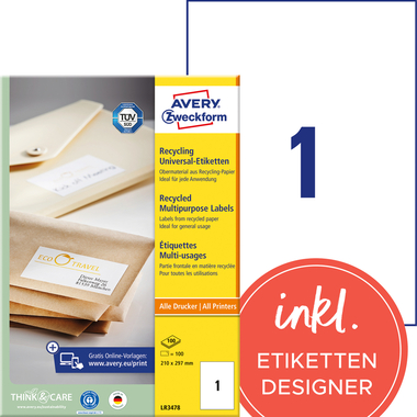 AVERY ZWECKFORM Etichette 210x297mm LR3478 recycling 100 pezzi