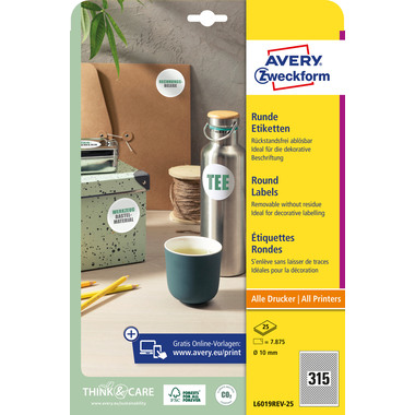 AVERY ZWECKFORM Etiketten 10mm L6019REV2 weiss 7875 Stück