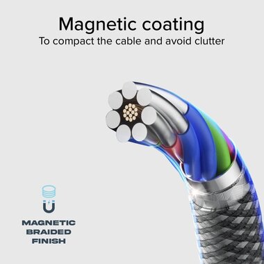 Magnetic cable 60W Type-C, 1m, gray