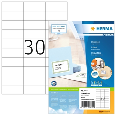 HERMA Universal-Etiketten 70x29,7mm 4456 weiss 3000 St./100 Blatt