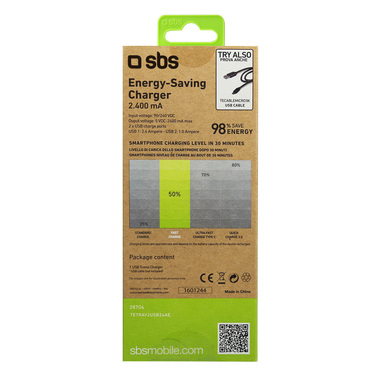 Caricabatterie da viaggio a risparmio energetico con 2 uscite USB