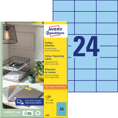 AVERY ZWECKFORM Etichette 70x37mm 3449 Universal, blu 100fogl./24pz
