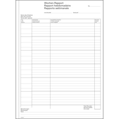 FAVORIT Rapports hebdo. A/F/I A4 9301 OK papier autocopiant 50x2 flls.