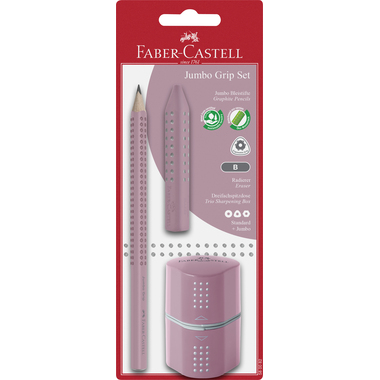 FABER-CASTELL Bleistift B/Radierer/Spitzer 580082 Jumbo Grip Set rose shadows