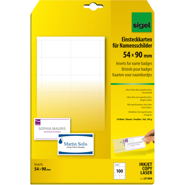 SIGEL Namensschild LP898 54x90mm 100 Stück