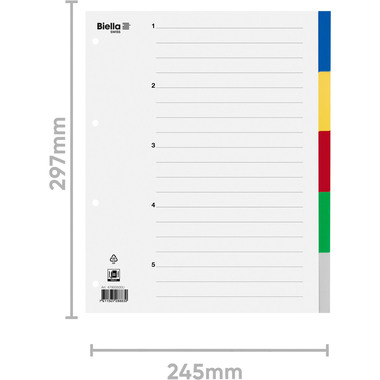 BIELLA Register PP A4+ 47900500U farbig 5-teilig