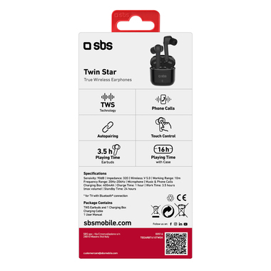 Auricolari wireless con basetta di ricarica tascabile da 300 mAh, Wireless V5.0, controlli touch per chiamate e musica