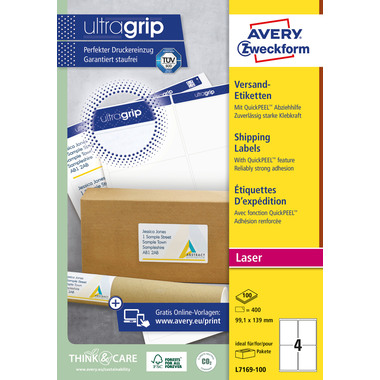 AVERY ZWECKFORM Versandetiketten 99,1x139mm L7169-100 weiss 400 Stk./100 Blatt