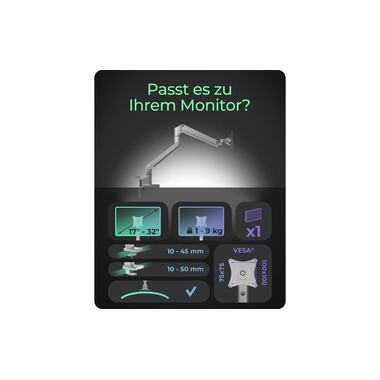 ICY BOX Tischhalterung bis 9 kg – Silber