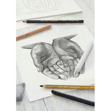 FABER-CASTELL Zeichenset Kohle 114002 Pastell weiss medium, 7 Stk