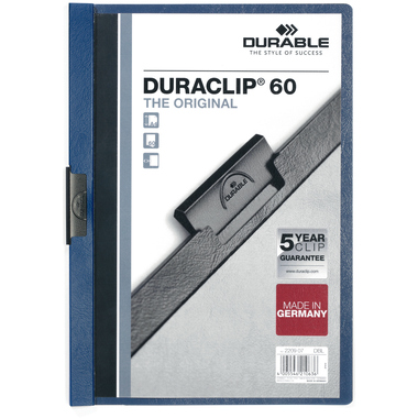 DURABLE Classeur à pince DURACLIP 60 220907 pour 60 feuilles A4 bleu foncé