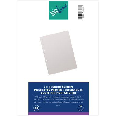 BÜROLINE Zeigetaschen PVC 140 my A4 620211 transparent, glatt 10 Stück