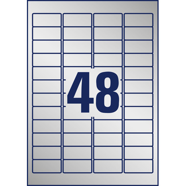 AVERY ZWECKFORM Typenschild Labels 45,7x21,2mm L60098 silber 384 Stück/8 Blatt