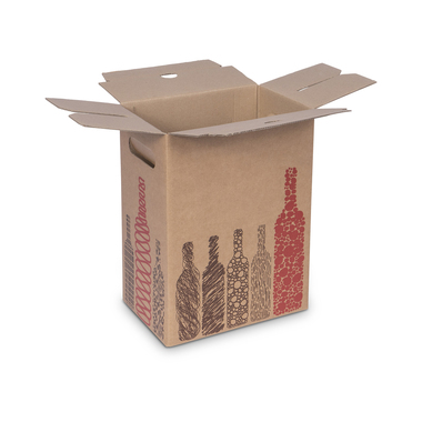 Flaschenverpackung mit Einlage & Grifflöcher für 6x 0.75l Flaschen mit Flaschenhöhe 300mm & Ø75mm