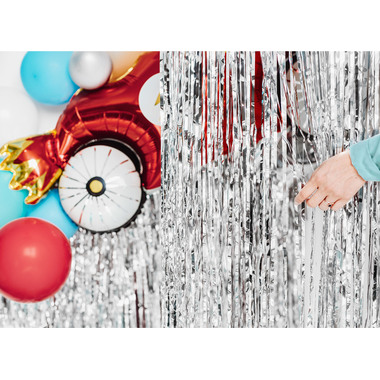 PARTYDECO Rideau de fête 100x200cm CRT3M-018 Argent métallisé