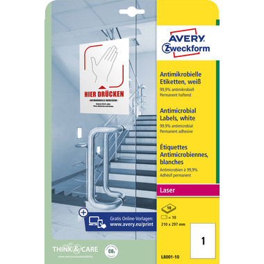 AVERY ZWECKFORM Etiketten L8001-10 Antimic. 210x297mm weiss