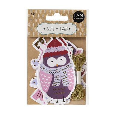 I AM CREATIVE Étiquettes cadeaux X-mas 4088.96 Hibou, oiseau & boule 9 pièces