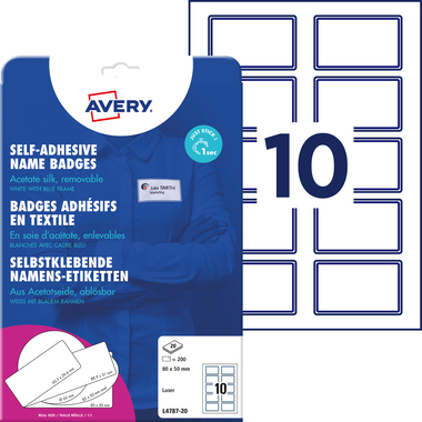AVERY ZWECKFORM Etiquettes badges L4787-20 blanc/bleu 80x50mm 200 pcs.