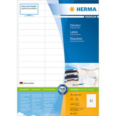 HERMA Etiquettes Premium 70×16,9mm 4611 blanc 10'200 pcs.