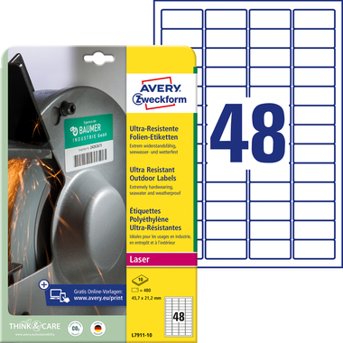 AVERY ZWECKFORM Etiketten 45,7x21,2mm L7911-10 weiss ultra-resistant