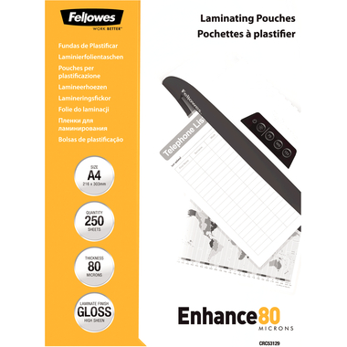 FELLOWES Laminiertasche A4 5312903 glanz, 80my 250 Stk