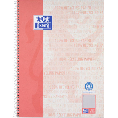 OXFORD Collegeblock Recycling A4 400159358 rot, kariert 5mm 80 Blatt