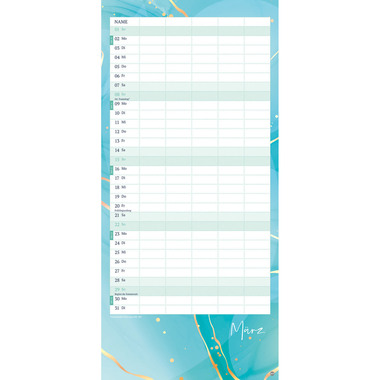 HEYE Familienplaner Watercolor 2026 23447+26 1M/1S DE 5 Spalten 21x45cm