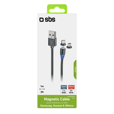 Cable with Type-C and Micro USB magnetic connectors