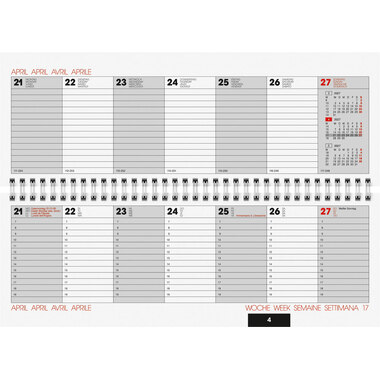 BIELLA Pultkalender Colorful 2027 888377400027U 1W/2S rosa ML 29.7x10.5cm
