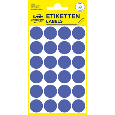 AVERY ZWECKFORM Markierungspunkte 18mm 3596 Blau, ablösbar 4 Blatt