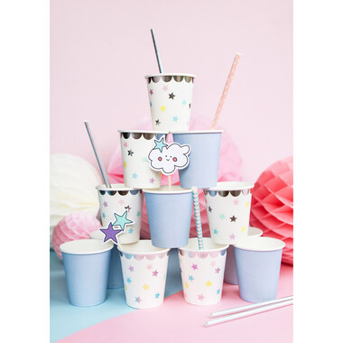 PARTYDECO Bicchieri 180ml KPP14-EU1 Unicorno, stelle 6 pezzi