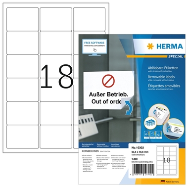 HERMA Etiketten SPECIAL 63.5x46.6mm 10302 weiss,non-perm. 1800St./100Bl.