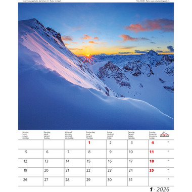CALENDARIA Calendario 2026 9783036205304 Berge + Täler ML 31x40cm