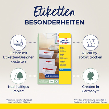 AVERY ZWECKFORM Adressetiketten 63,5x38,1mm J8160-25 weiss 525 Stück