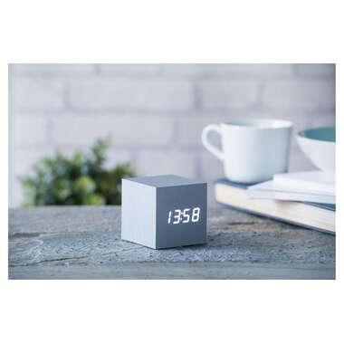 Gingko Digital Alarm Clock Cube Click Clock Silver