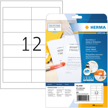 HERMA Etiketten SPECIAL 97x42.3mm 4228 weiss,perm. 300 St./25 Bl.