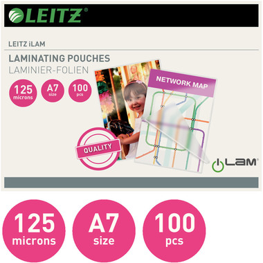 LEITZ Laminiertasche A7 33805 glanz, 125my 100 Stück