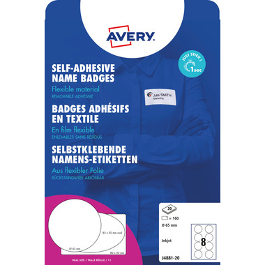 AVERY ZWECKFORM Namensetiketten 65mm J4881-20 weiss 20 Blatt/160 Stk.