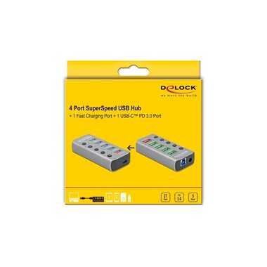 Delock USB-Hub 63263 USB 3.0 - 4x USB-A / 2x Porta di ricarica