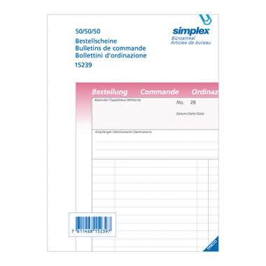 SIMPLEX Bestellschein Vertreter DFI A5 15239 rosa/gelb/weiss 50x3 Blatt