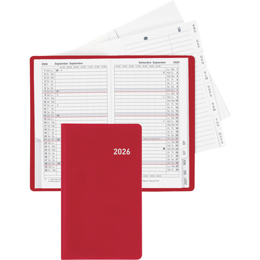 BIELLA Agenda Paris 2026 851512470026U 1M/2P rouge vin ML 7.5x12.6cm