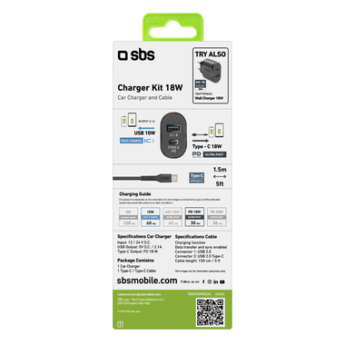18W car charger and USB-C cable