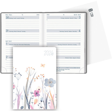 BIELLA Agenda Mittelformat 2026 822313790026U 1S/2P Wildflower ML 7.6x11cm