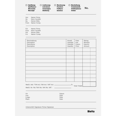 BIELLA Durchschreibeblock Copy A6 51662500U weiss 4-sprachig, Mehrzweck