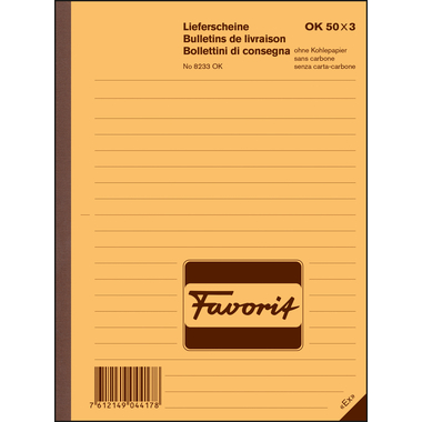 FAVORIT Bon de livraison D/F/I A5 8233OK 3 couleurs 50x3 feuilles