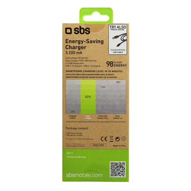 Energy-saving travel charger with 2 USB outputs